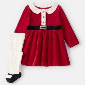 Carters 2-Piece Girls Santa Christmas Holiday Dress & Tights Set Red 18 Months